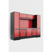 Dorf 3 Metre Modüler Üst, Sağ ve Sol Dolaplı 10 Çekmeceli 1 Dolaplı Çalışma Tezgahı Boş