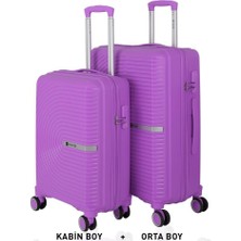 Mçs Bavul Orta ve Kabin 2li Set Kırılmaz Silikon Valiz V374 Mor