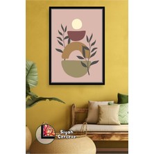 KOSS Dijital Bohem Sanat Etkili Geometrik Formlar ve Yapraklar Pastel Tonlu Duvar Dekoru Çerçeveli Kanvas Tablo