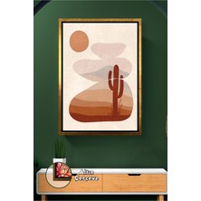 KOSS Dijital Boho Kaktüs Silüeti ve Sıcak Toprak Tonlarıyla Bohem Doğal Hissiyatlı Çerçeveli Kanvas Tablo