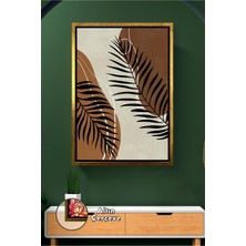 KOSS Dijital Boho Siyah Yapraklar ve Kontrast Toprak Tonlarıyla Bohem Güçlü Etki Sunan Çerçeveli Kanvas Tablo