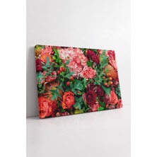 KOSS Dijital Kırmızı Turuncu Tonlarda Yoğun Çiçek Desenli Modern Canlı Renkli Dekoratif Kanvas Tablo