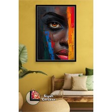 KOSS Dijital Afro Kadın Yüz Yakın Plan Portre Modern Ev Dekorasyonu Güçlü Bakış Çerçeveli Kanvas Tablo