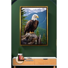 KOSS Dijital Dağ Manzarası Kaya Üzerinde Kartal Figürü Güç ve Özgürlük Temalı Doğa Dekoru Çerçeveli Kanvas Tablo