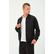 Rich Erkek Siyah Oversize Rüzgar Geçirmez Kışlık Şişme Mont Ceket