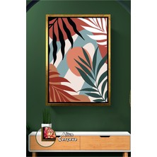 KOSS Dijital Bohem Sanat Yaprak ve Geometrik Formlarla Sıcak Toprak Tonlu Duvar Dekoru Çerçeveli Kanvas Tablo