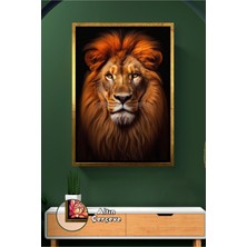 KOSS Dijital Aslan Duvar Dekoru Güçlü Erkek Aslan Temalı Hayvan Figürlü Salon Ofis Dekoru Çerçeveli Kanvas Tablo