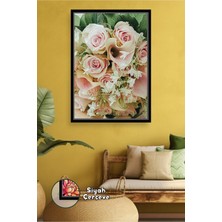 KOSS Dijital Pembe Gül Buketi Desenli Çiçek Tablosu Salon Yatak Odası ve Oturma Alanı Için Çerçeveli Kanvas Tablo