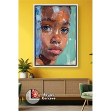 KOSS Dijital Yakın Plan Kadın Portresi Mavi Yeşil Tonlu Bakışlı Sanatsal Duvar Görseli Çerçeveli Kanvas Tablo