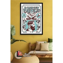 KOSS Dijital Klasik Barber Shop Erkek Portreli Duvar Dekoru Berber ve Kuaför Için Tasarım Çerçeveli Kanvas Tablo