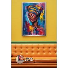 KOSS Dijital Renkli Afro Kadın Soyut Portre Modern Ev Dekoru Canlı Renkler Güçlü Ifade Çerçeveli Kanvas Tablo
