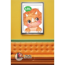 KOSS Dijital Lol Yazılı Turuncu Dinozor Eğlenceli Çocuk Odası Için Neşeli Tasarım Çerçeveli Kanvas Tablo