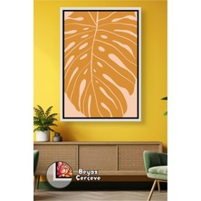 KOSS Dijital Hardal Tonlu Tropikal Yaprak Deseni Modern Salon ve Yatak Odaları Için Çerçeveli Kanvas Tablo