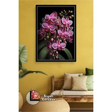 KOSS Dijital Mor Orkide Çiçeği Siyah Zeminli Modern Duvar Tablosu Dekoratif Çiçek Teması Çerçeveli Kanvas Tablo