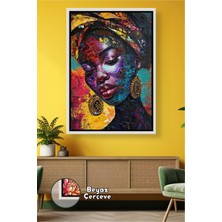 KOSS Dijital Afrika Kadın Portresi Renkli Etnik Sanat Kültürel Figür Modern Tasarım Çerçeveli Kanvas Tablo