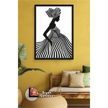 KOSS Dijital Siyah Beyaz Çizgili Afrikalı Kadın Figürü Soyut Minimal Sanat Tarzı Çerçeveli Kanvas Tablo
