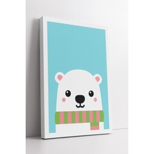 KOSS Dijital Mavi Fonlu Atkılı Sevimli Kutup Ayısı Çizimi Çocuk Odası Modern Dekoratif Kanvas Tablo