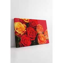 KOSS Dijital Kırmızı Turuncu Sarı Gül Buketi Canlı Renkli Modern Çiçek Temalı Dekoratif Kanvas Tablo