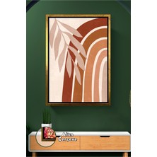 KOSS Dijital Boho Yaprak Detayları ve Kavisli Çizgilerle Bohem Sıcak Etki Sunan Çerçeveli Kanvas Tablo