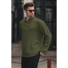 Madmext Haki Uzun Kollu Erkek Gömlek Cepsiz Trend Oversize İnce Kalınlık