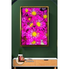 KOSS Dijital Fuşya Papatya Çiçekli Dekoratif Tablo Canlı Renkli Çiçek Temalı Modern Çerçeveli Kanvas Tablo