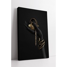 KOSS Dijital Siyah El Üzerinde Altın Takı Detaylı Modern Sanat Kanvas Duvar Dekoru Lüks Tasarım