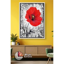 KOSS Dijital Kırmızı Gelincik Çiçeği Detaylı Duvar Dekoru Salon Ofis Kafe Için Şık Tasarım Çerçeveli Kanvas Tablo
