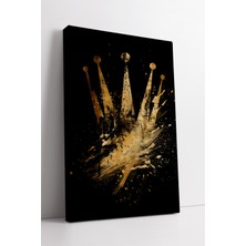 KOSS Dijital Altın Renk Soyut Taç Desenli Modern Kanvas Tablo Karanlık Arka Plan Dekoratif Duvar Sanatı