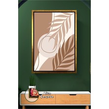 KOSS Dijital Bohem Estetik Doğal Yaprak Formları Toprak Tonlu Modern Duvar Sanatı Çerçeveli Kanvas Tablo