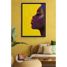 KOSS Dijital Modern Portre Tablo Renkli Yüz Detayı Sarı Arka Plan Duvar Dekorasyonu Çerçeveli Kanvas Tablo