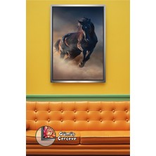 KOSS Dijital Koşan Siyah At Kanvas Tablo Güç ve Hız Temalı Dekoratif Hayvan Duvar Tablosu Çerçeveli Kanvas Tablo