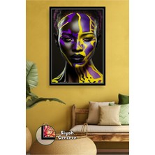 KOSS Dijital Mor Sarı Tonlarda Kadın Yüzü Modern Salon ve Ofis Için Dikkat Çekici Dekor Çerçeveli Kanvas Tablo