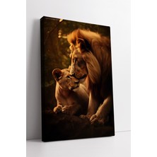 KOSS Dijital Aslan Çifti Sevgi Temalı Vahşi Yaşam Çizimi Sıcak Ton Kanvas Tablo Modern Ev Dekoru