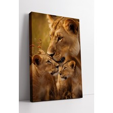 KOSS Dijital Aslan Yavruları ve Anne Şefkati Temalı Vahşi Yaşam Kanvas Tablo Sıcak Ton Duvar Dekoru