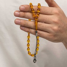 Katre46 Gümüş Kazaz Püsküllü Sıkma Kehribar Tesbih
