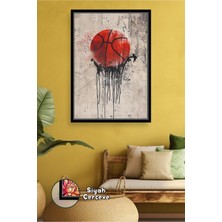 KOSS Dijital Kırmızı Basketbol Topu Figürlü Spor ve Motivasyon Temalı Modern Duvar Görseli Çerçeveli Kanvas Tablo