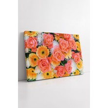 KOSS Dijital Turuncu Güller ve Sarı Çiçek Aranjmanı Canlı Renkler Modern Ortamlara Uygun Dekoratif Kanvas Tablo