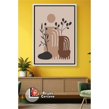 KOSS Dijital Modern Bohem Dokulu Soyut Saksı Bitkileri Toprak Tonlu Minimal Duvar Dekoru Çerçeveli Kanvas Tablo