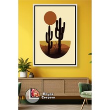 KOSS Dijital Boho Çöl Kaktüsü Temalı Güneş Detaylı Çerçeveli Kanvas Tablo Ev Ofis Duvar Dekoru