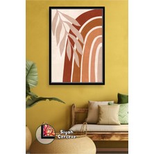 KOSS Dijital Boho Yaprak Detayları ve Kavisli Çizgilerle Bohem Sıcak Etki Sunan Çerçeveli Kanvas Tablo