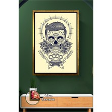 KOSS Dijital Berber Salonları Için Kuru Kafa Sakal ve Jilet Detaylı Barber Shop Çerçeveli Kanvas Tablo