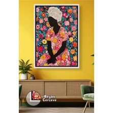 KOSS Dijital Çiçekli Duvar Dekoru Afrikalı Kadın Silüeti Renkli Ev Aksesuarı Bohem Stil Çerçeveli Kanvas Tablo