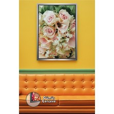 KOSS Dijital Pembe Gül Buketi Desenli Çiçek Tablosu Salon Yatak Odası ve Oturma Alanı Için Çerçeveli Kanvas Tablo