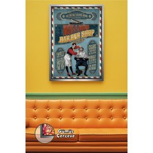 KOSS Dijital Retro Barber Shop Afişli Erkek Duvar Dekoru Berber ve Kuaför Ortamları Için Çerçeveli Kanvas Tablo
