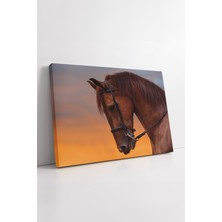 KOSS Dijital Kestane At Portresi Kanvas Tablo Romantik Günbatımı Temalı Estetik Sanatsal Dekoratif Duvar Görseli