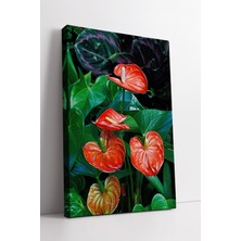 KOSS Dijital Tropikal Anthurium Çiçeği Detaylı Canlı Renklerde Doğal Bitki Temalı Dekoratif Kanvas Tablo