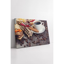 KOSS Dijital Kahve Fincanı Kurabiye ve Çikolata Sunumu Modern Mutfak Kafe Temalı Dekoratif Kanvas Tablo