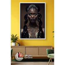 KOSS Dijital Afrikalı Kadın Figürü Altın Aksesuar Detaylı Güçlü Duruş Lüks Ev Dekorasyonu Çerçeveli Kanvas Tablo