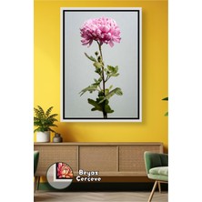 KOSS Dijital Pembe Krizantem Tek Dal Açık Fon Duvar Dekorasyonu Minimal Salon Yatak Odası Çerçeveli Kanvas Tablo