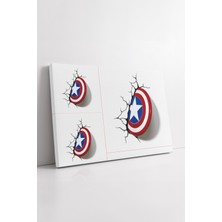 KOSS Dijital Captain America 3D Kırık Duvar Efektli Marvel Kaptan Amerika Kalkanı Çocuk Odası Dekor Kanvas Tablo